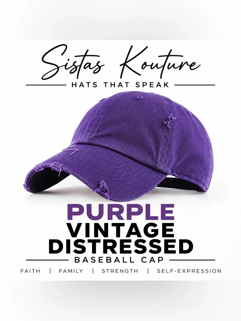 Purple Distressed Baseball Cap - Women Accessories